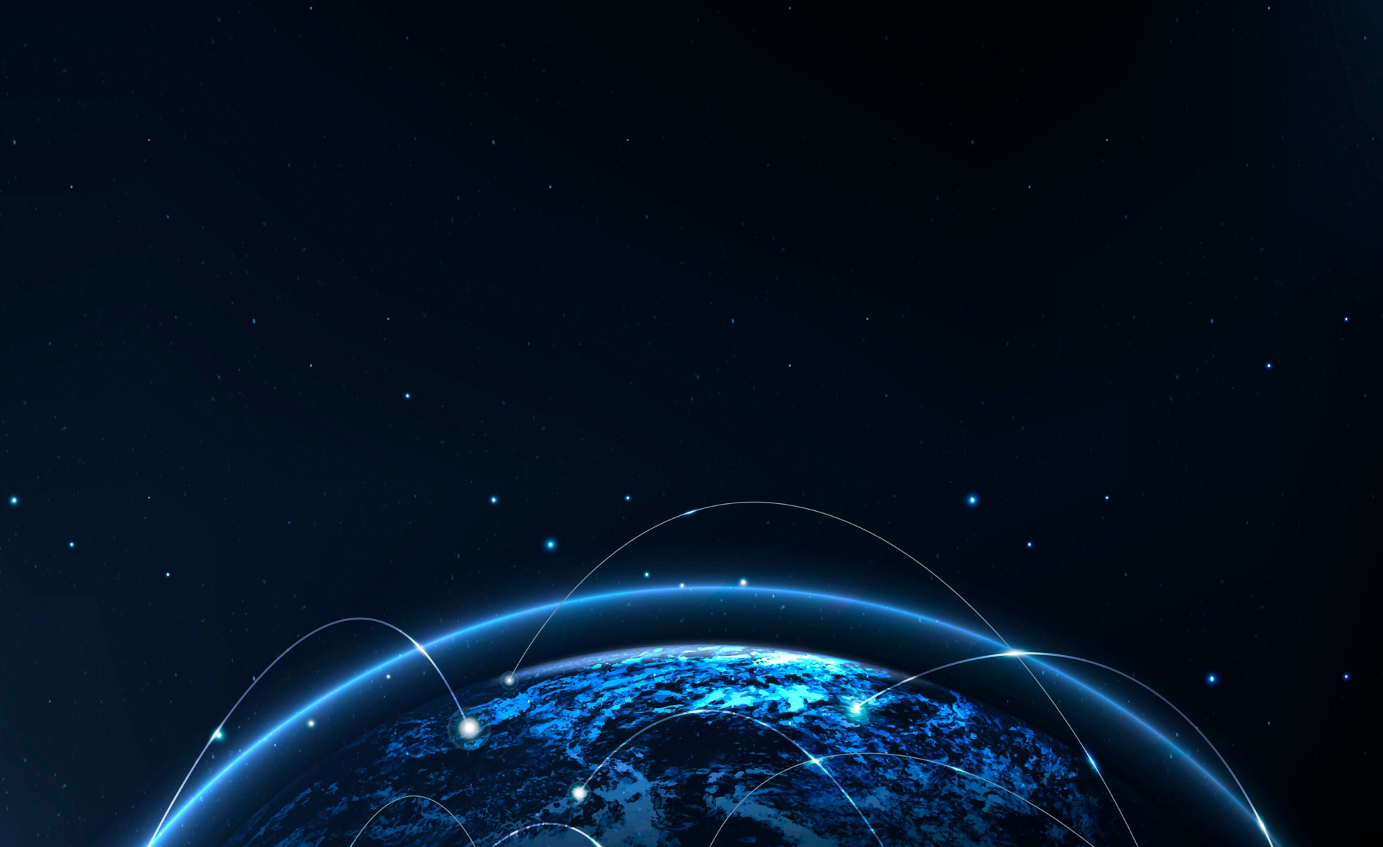 La planète Terre, vue de l'espace, avec des tracés représentant les échanges de données sur la blockchain
