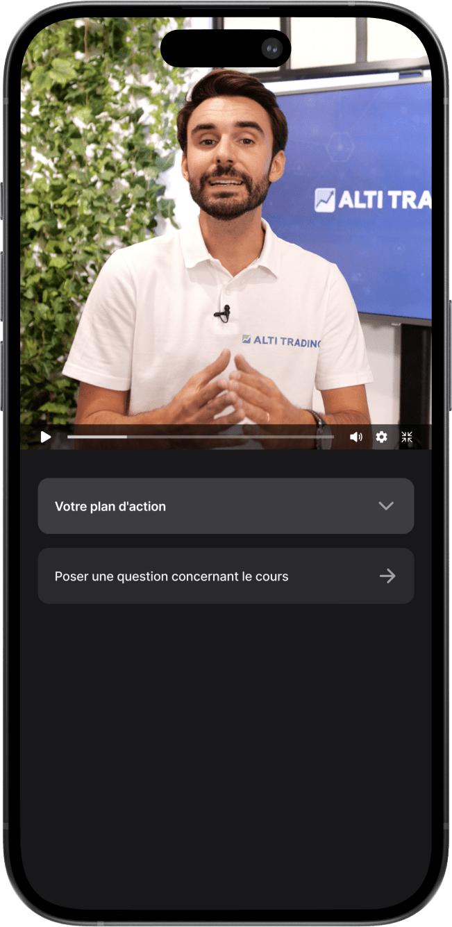 Un smartphone affichant un cours video ALTI TRADING