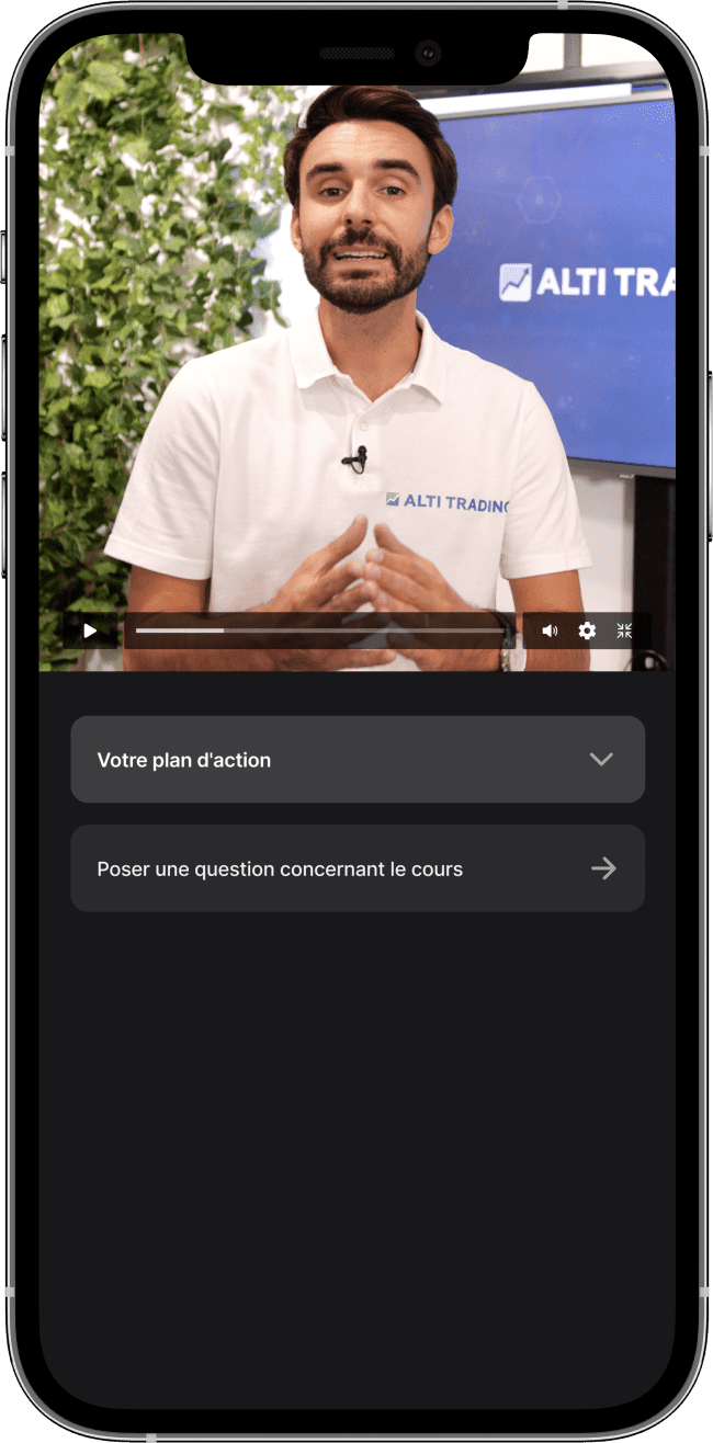 Un smartphone affichant une video de formation ALTI TRADING